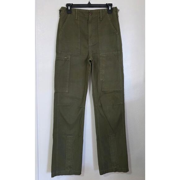 RE/DONE Originals High Rise Cargo Pant in Army Green Military Fatigue Surplus - Picture 2 of 13